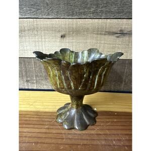 Vintage Metal Pedestal Dish 5” Tall 6x4.5